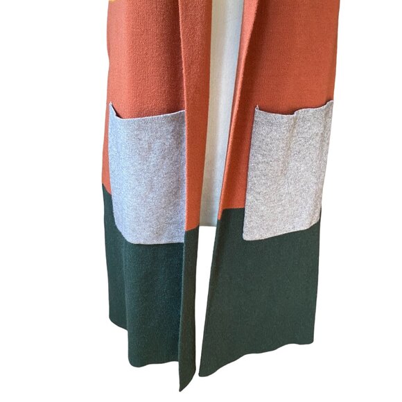 THML Color Block Longline Knit Open Cardigan Sleeveless Western Ranch Fall-L - Picture 4 of 14